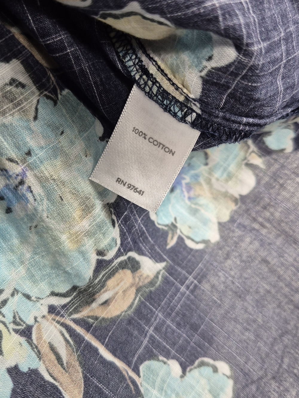 J. Jill 100% Cotton Floral Blouse Women's Large Blue 3/4 Sleeve Peasant Top - Picture 6 of 10